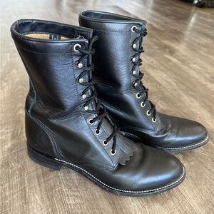 Vintage Justin Kiltie Boots Womens 7.5D Black Leather Western Lacer Cowgirl